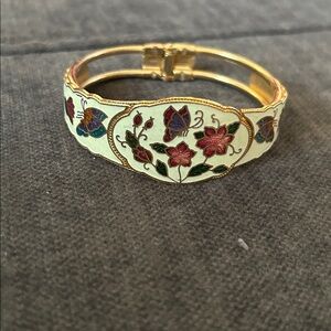 Floral Enamel Gold Bangle Bracelet